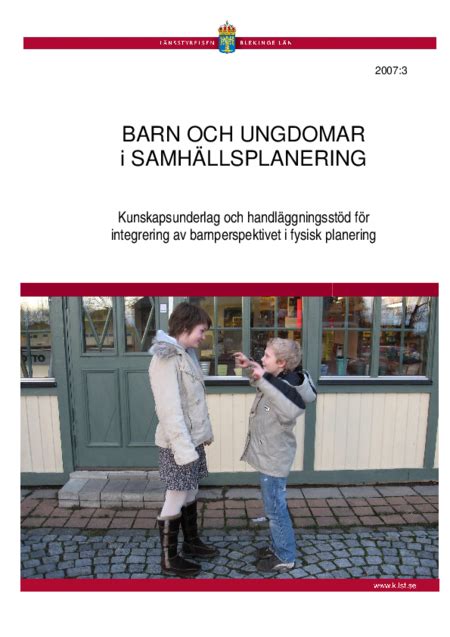 Barn Och Ungdomar I Samhällsplanering Kunskapsunderlag Och