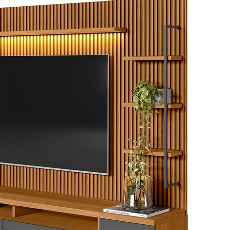 Estante Home Ripada 224cm Aloha para TV até 75 Nature Chumbo G77 Gran