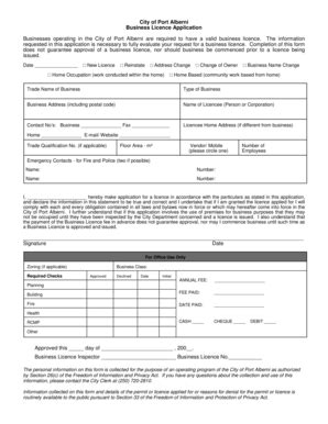 Fillable Online Business Licence Application Form City Of Port