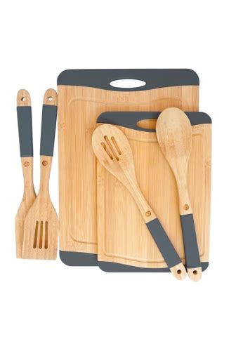 Slique Premium Kitchen Utensils And Cutting Board Set Of 6 Spoons And