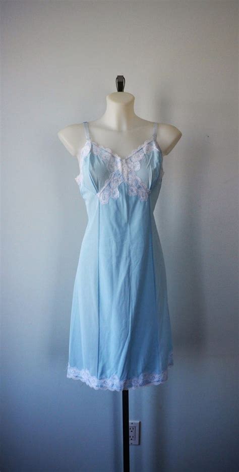 Vintage Pale Blue Full Slip 1960s Full Slip Pale Blue Slip