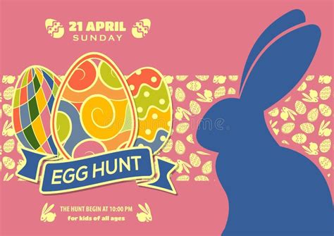 Easter Egg Hunt Poster Or Invitation Design With Eggs And Cute Bunny