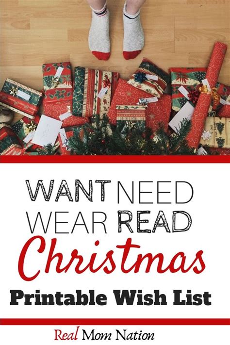 Want Need Wear Read Christmas List Printable