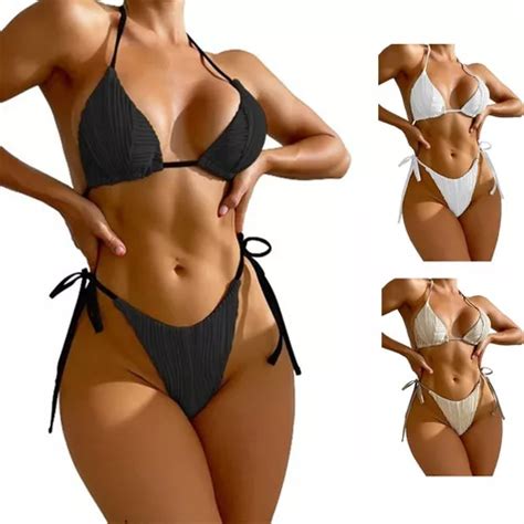 Trajes De Ba O Blanco Mujeres Bikini Negro Dama Completo Env O Gratis