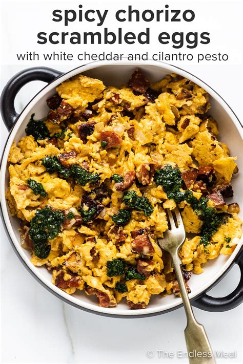 Chorizo Scrambled Eggs With Cilantro Pesto The Endless Meal