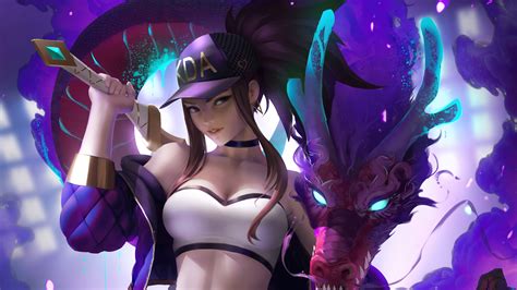 Akali Dragon Kda Art Lol 4k 3961i Wallpaper Pc Desktop