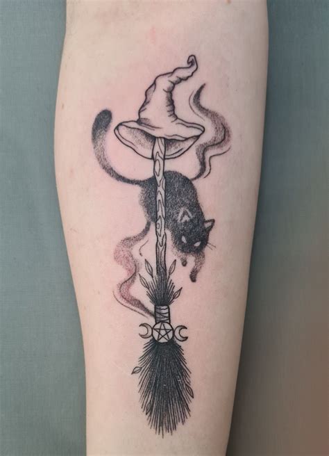 Witchy Broomstick Tattoo Wiccan Tattoos Black Cat Tattoos Sleeve