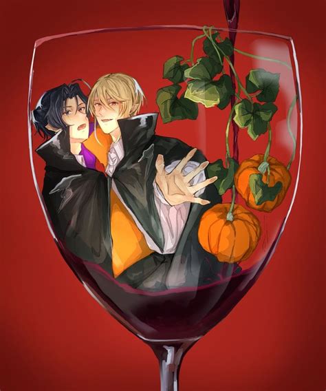 Two People Sitting In A Wine Glass With Pumpkins