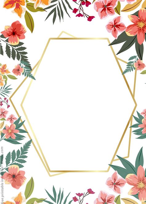 Free Printable Golden Floral Frame Invitation Templates Free