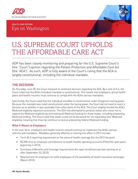 U S Supreme Court Upholds The Affordable Care Act1 Pdf