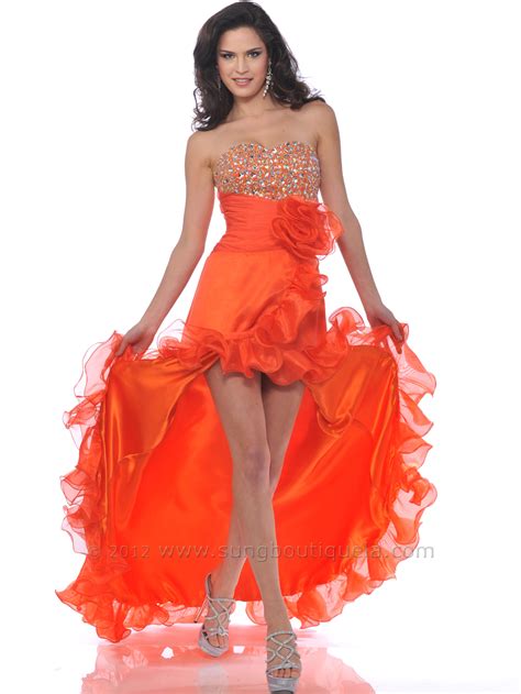 Orange Strapless Jewel Embellished Prom Dress With Slit Sung Boutique