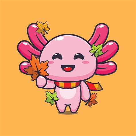 S Axolotl Halten Herbst Blatt Karikatur Vektor Illustration