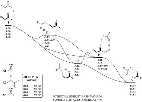 Energy reaction pathway of dimerization process for model amino acids ...