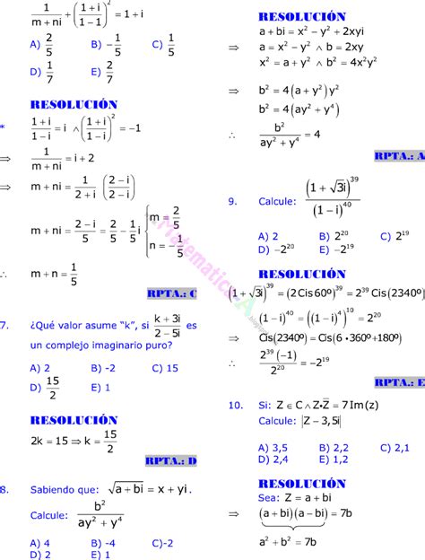 NÚMEROS COMPLEJOS EJERCICIOS RESUELTOS MATEMATICAS PROBLEMAS RESUELTOS