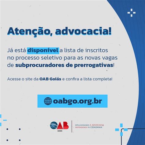 OAB GO Divulga Lista De Inscritos Para O Processo Seletivo Da