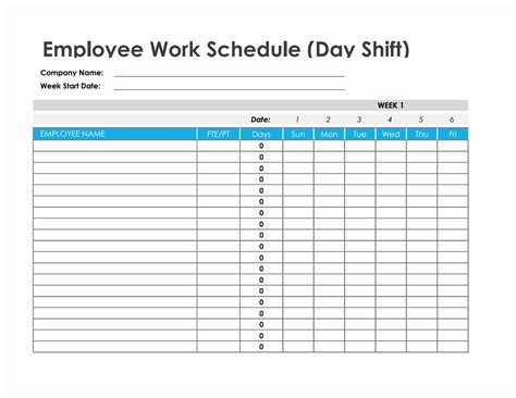 Blank Weekly Employee Schedule Template