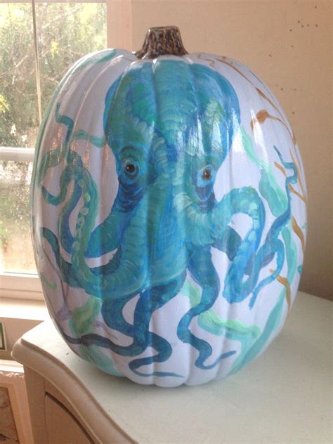 Coastal Pumpkin Octopus Pumpkin Coastal Fall Decor Hand Painted Pumpkin Pumpkin Decor By