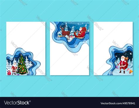 Christmas Paper Cut Banners Cartoon Santa Vector Image