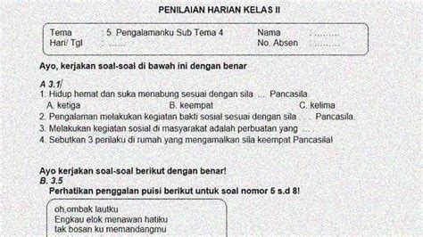 Soal Penilaian Harian Kelas 2 Tema 5 Subtema 4 Dan Kunci Jawaban