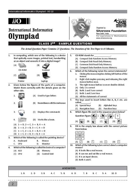 Silverzone Iio Sample Paper 2024 25 For Class 2 International Informatics Olympiad Aglasem