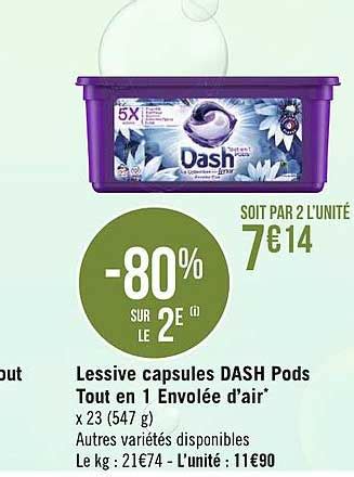 Promo Lessive Capsules Dash Pods Tout En 1 Envolée D air chez Géant