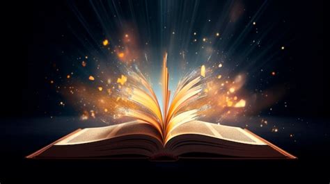 Premium Ai Image Open Book With Flying Pages And Rays Of Light On