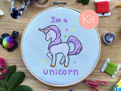 Unicorn Cross Stitch Kit Geeky Cross Stitch Kit Nerdy Cross Etsy