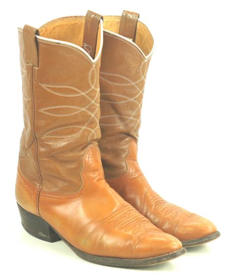 Nocona Two Tone Brown Leather Cowboy Rockabilly Boots Vintage Usa Made