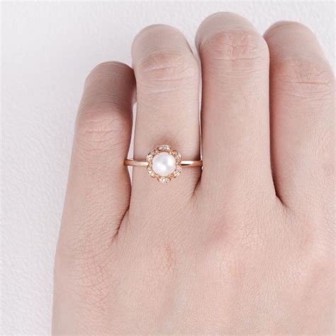 6mm Akoya Pearl Rose Gold Ring Unique Engagement Rings Rose Gold