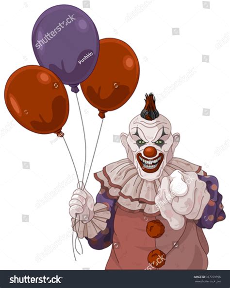 Scary Clown Holds Balloons Stock Vector Royalty Free 317769596