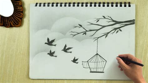 Landscape Drawing How To Draw Flying Birds Free From Cage Oil Pastel