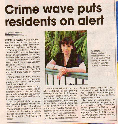 OXENFORD NEIGHBOURHOOD WATCH: REGATTA WATERS CRIME WAVE