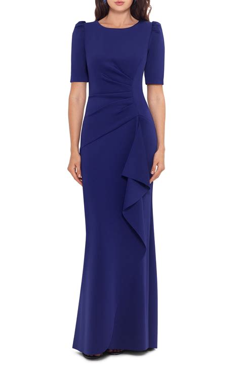 Xscape Side Ruched Ruffle Details Scuba Crepe Gown Nordstrom A Line