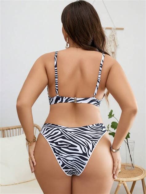 Plus Zebra Striped Underwire Bikini Swimsuit SHEIN USA