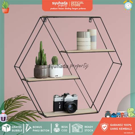 Jual Promo Termurah Rak Hiasan Dinding Hias Raka Hexagonal Vintage