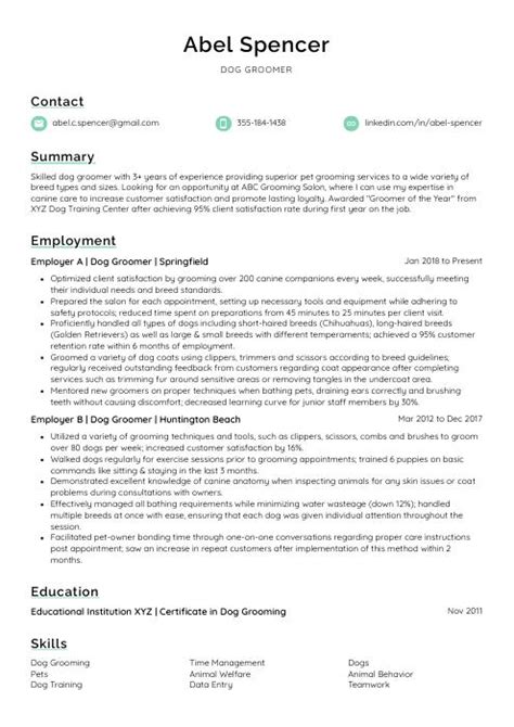 Dog Groomer Resume Cv Example And Writing Guide