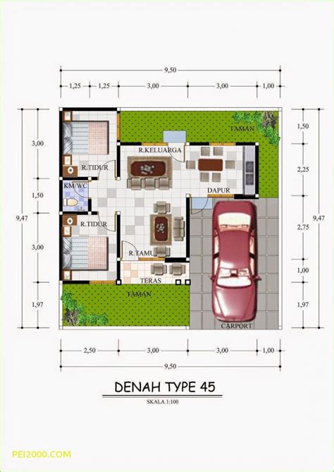 √ 30 Denah Rumah Minimalis Type 45 Desain Sederhana