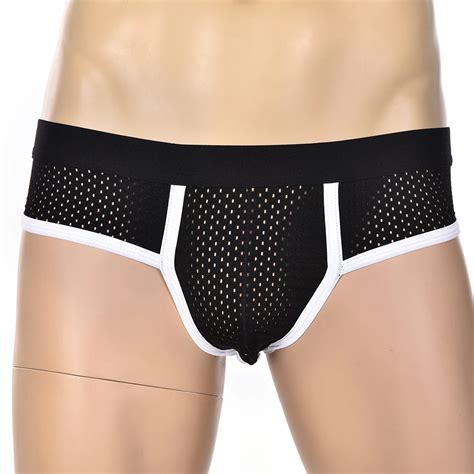 Mens Acrylic Mesh Low Rise Briefs U Convex Bulge Pouch Underwear