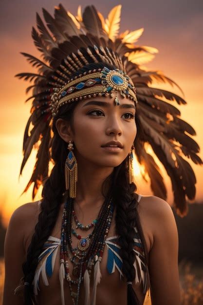 Premium Ai Image Beautiful Sexy Native American Woman In Traditional Tribal Costume