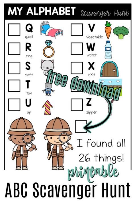 Alphabet Scavenger Hunt Printable Free