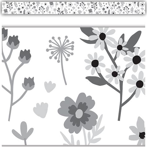 Black and White Floral Straight Border Trim - TCR6808 | Teacher Created ...