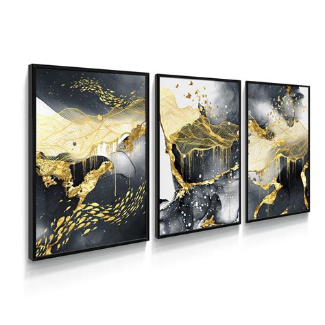 Quadro Decorativo Dourado Preto Abstrato Animais Quarto Sala No Elo