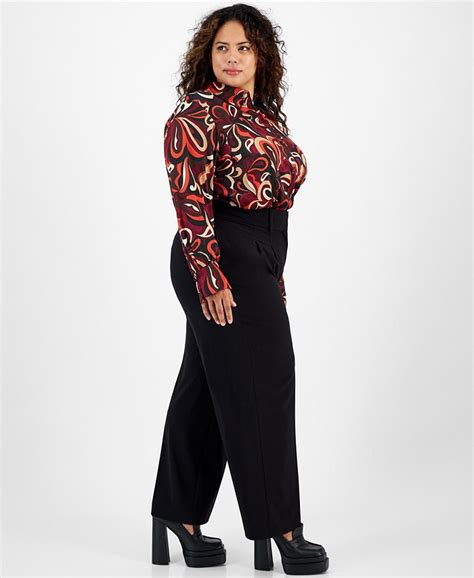 Bar Iii Plus Size Solid Pleat Front Wide Leg Pants Created For Macy S Macy S