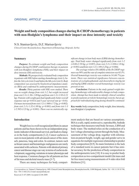 Pdf Weight And Body Composition Changes During R Chop Chemotherapy In