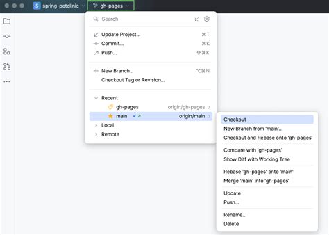 Manage Git Branches Pycharm Documentation