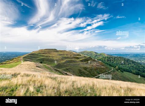 Beautiful Green Grass Covered Hill Walking Trails Leading Northwards Towards The Malverns Range