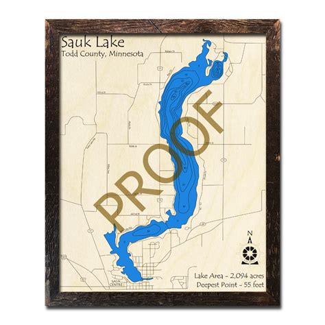 Sauk Lake Mn 3d Wood Topo Maps