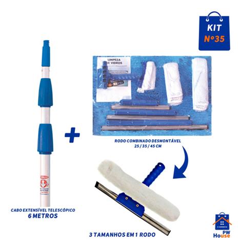 Kit Nº35 Cabo Extensor 6m Rodo Limpa Vidro 25 35 45cm Brinde Frete grátis