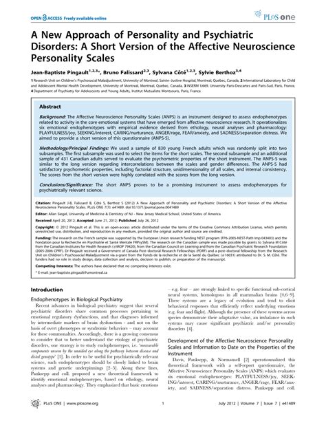 (PDF) A New Approach of Personality and Psychiatric Disorders: A Short Version of the Affective ...