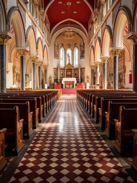 Premium AI Image A Church With A Red And White Tile Floor And A Red